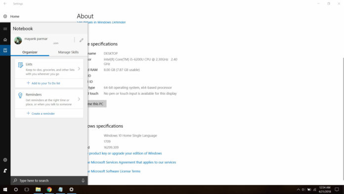 Cortana in Windows 10