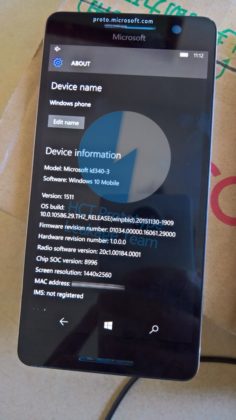 Lumia 960 about screen