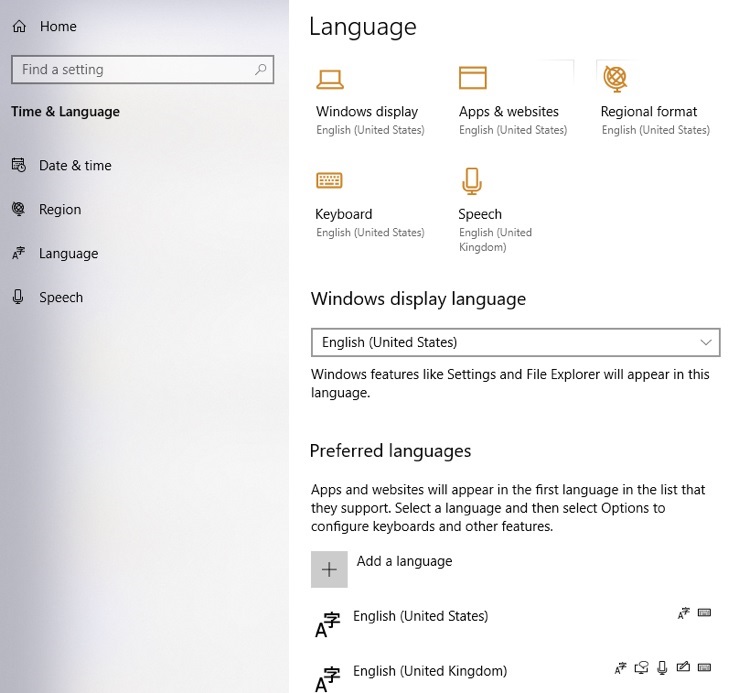 Language setting