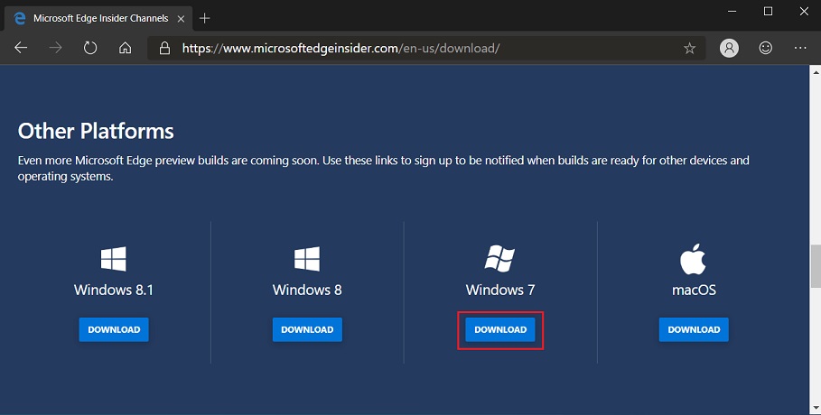 Microsoft Edge Windows 7