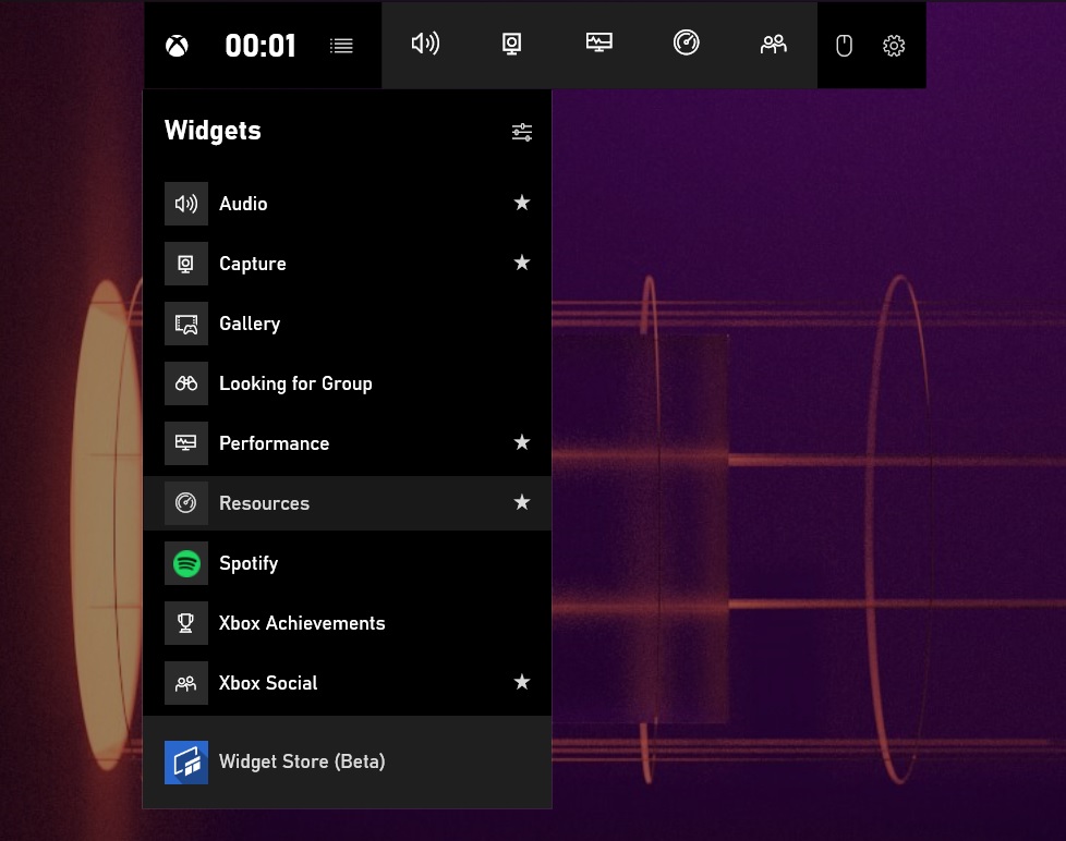 Xbox Game Bar widgets