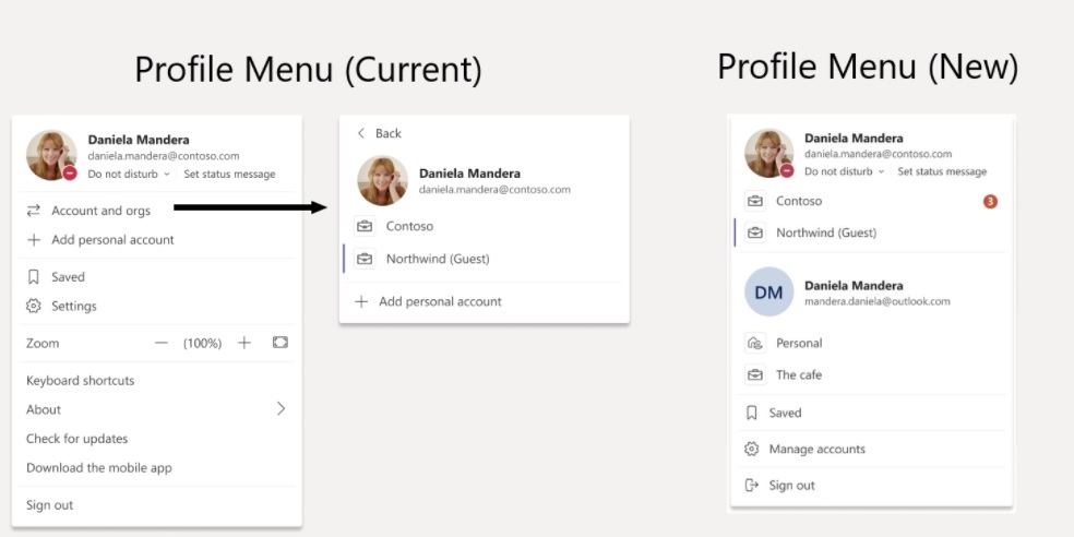 Teams profile menu