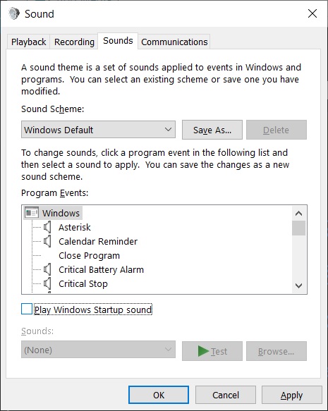 Windows 10 startup sound