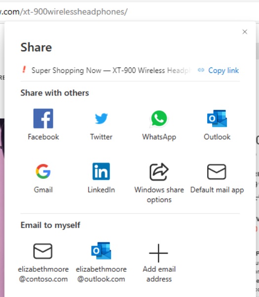 Microsoft Edge share menu