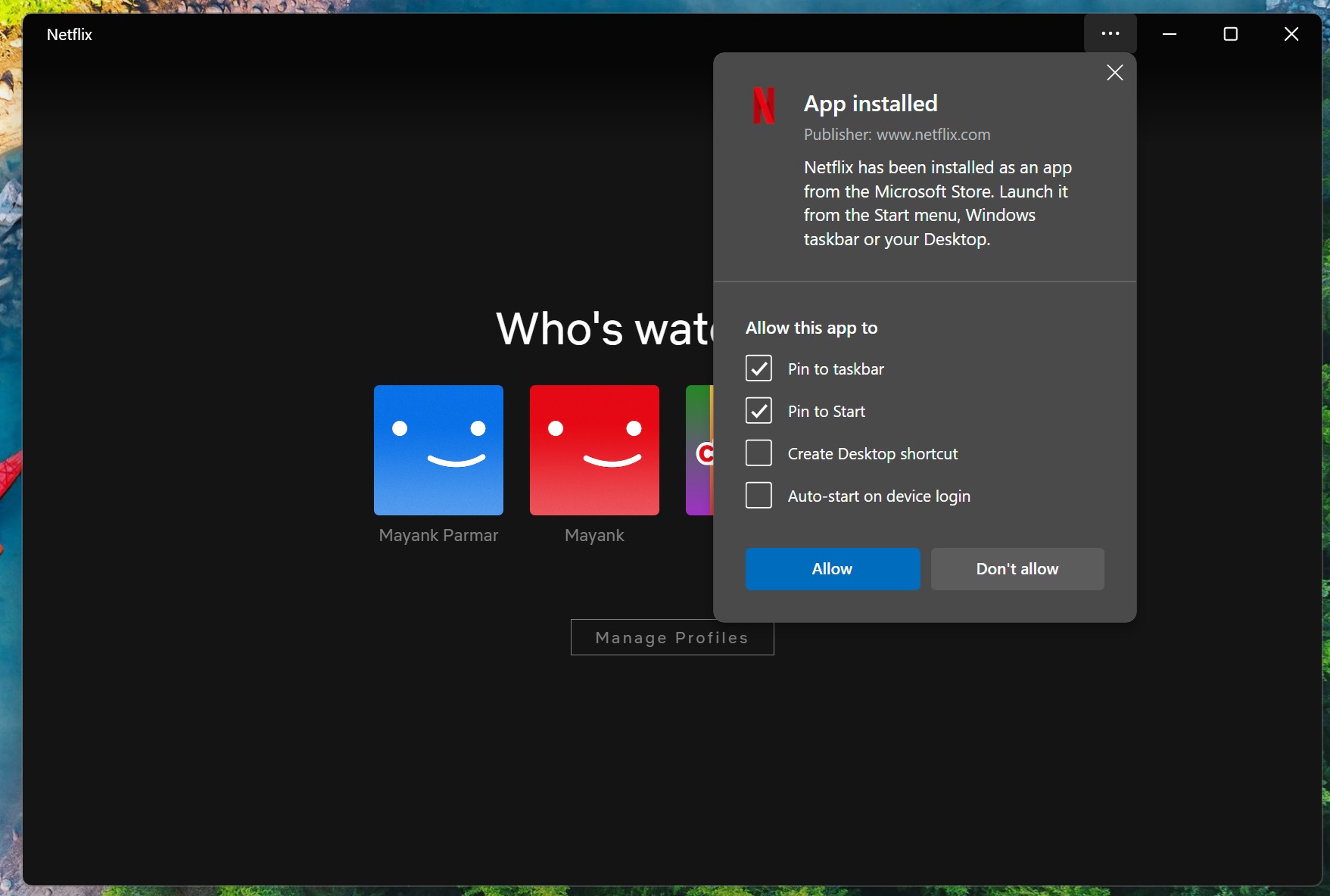 Netflix web app for Windows 11