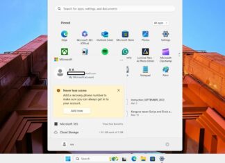 Windows 11 Start menu with Microsoft account