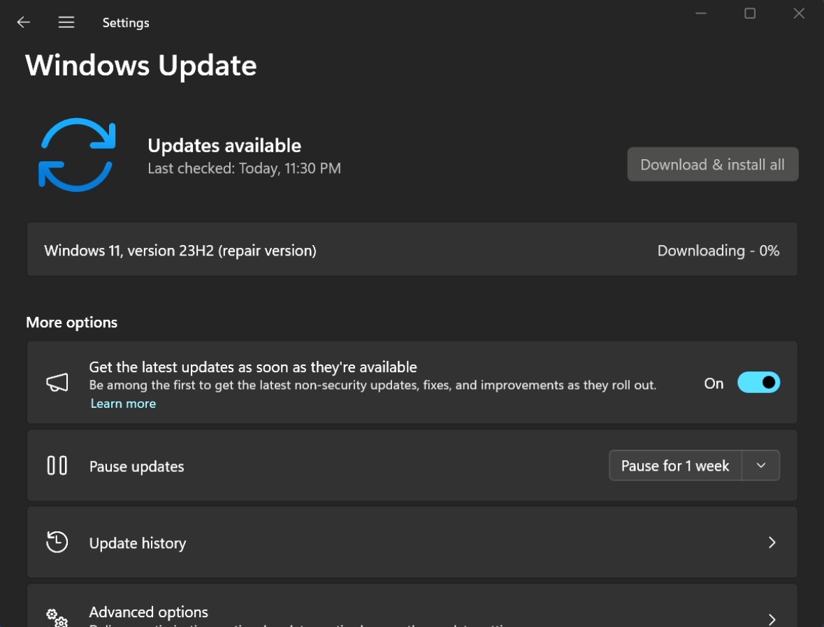 windows 11 update recovery tool in action